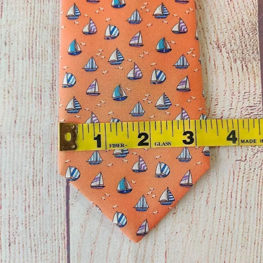Daniel Cremieux 100% silk orange sailboat tie NWT